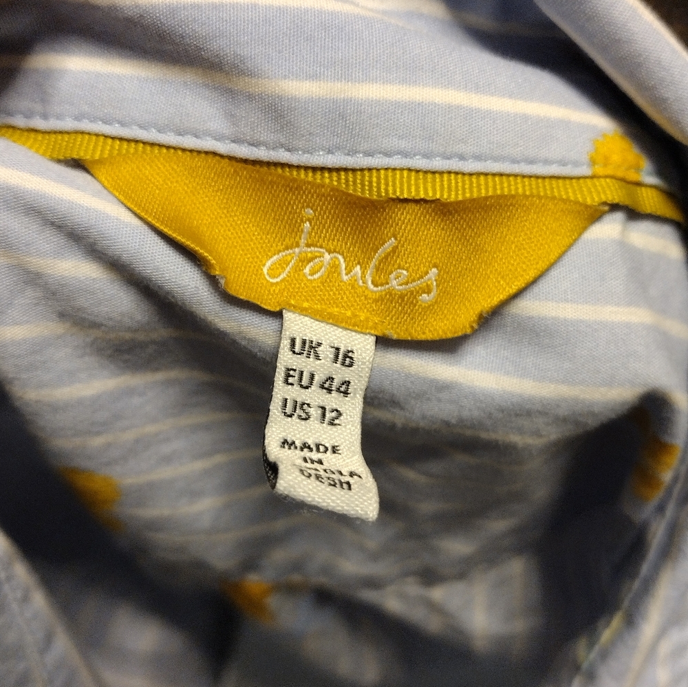 Joules Lucie Blue Flower Striped Button Down Shirt - Picture 3 of 3